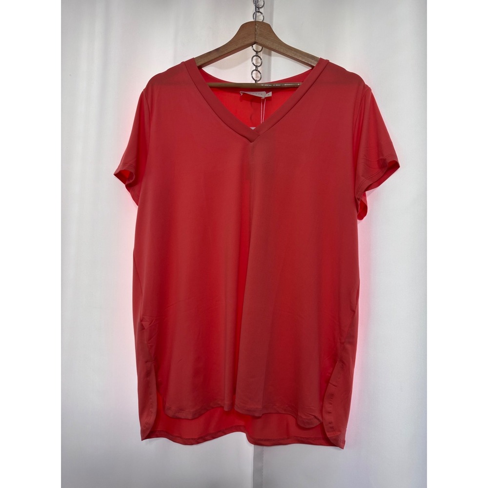 Ninexis Women Coral Pink‎ V-Neck Short Sleeve T-Shirt Top NEW Large